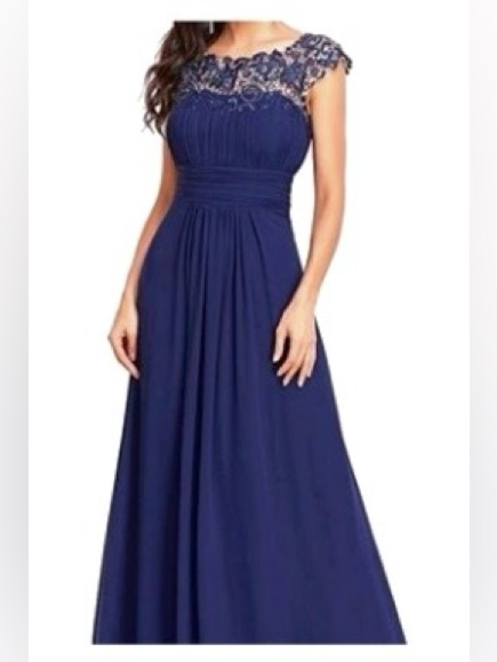 Ever Pretty Navy Lace Cap-Sleeve Maxi Dress US Sz 6 Special Occasion Dress